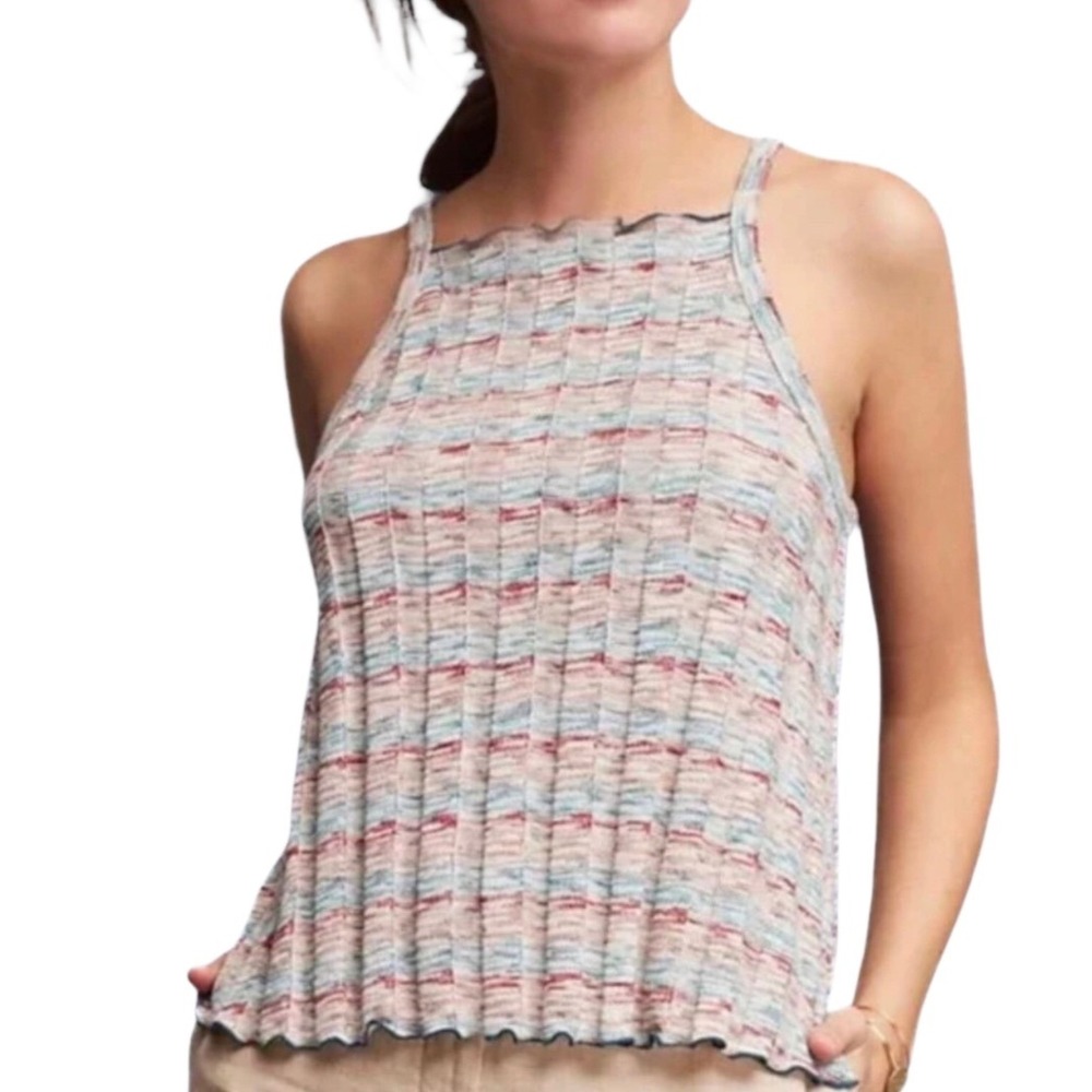 Akemi +‎ Kin Kaden Ribbed Kit Tank Top Orange Teal Turquoise Women's Size Small